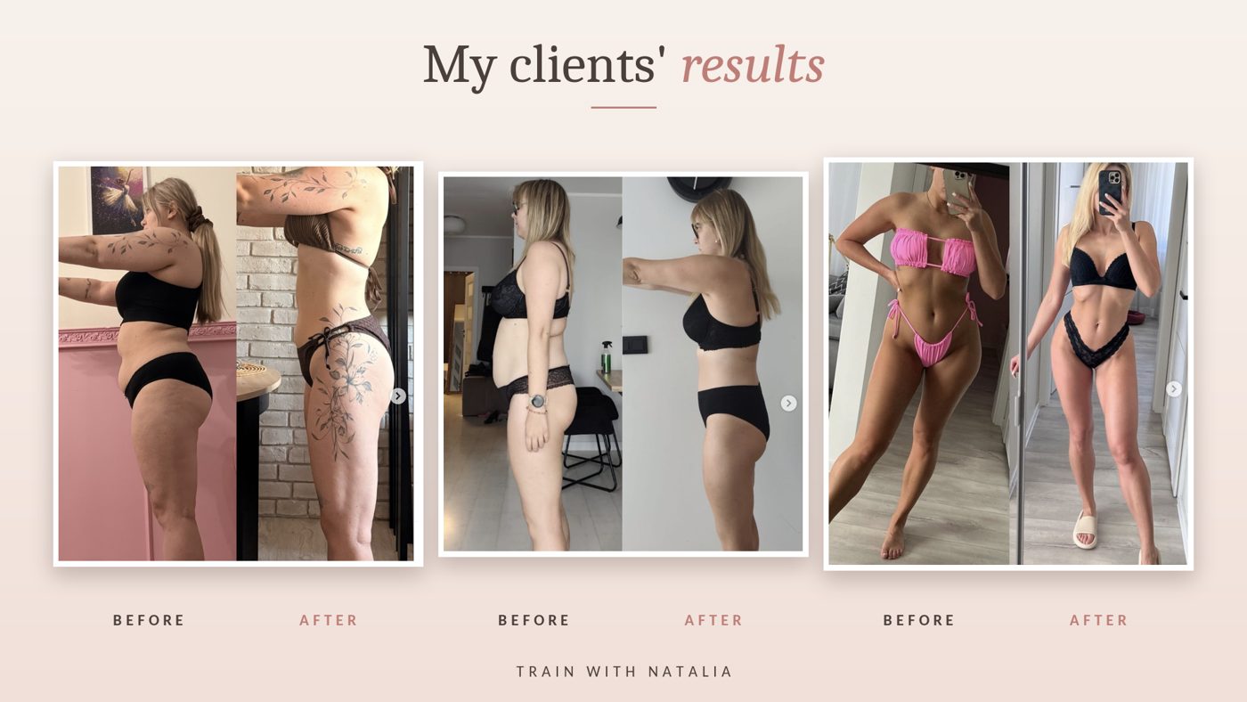 Before and after photos of three coaching clients